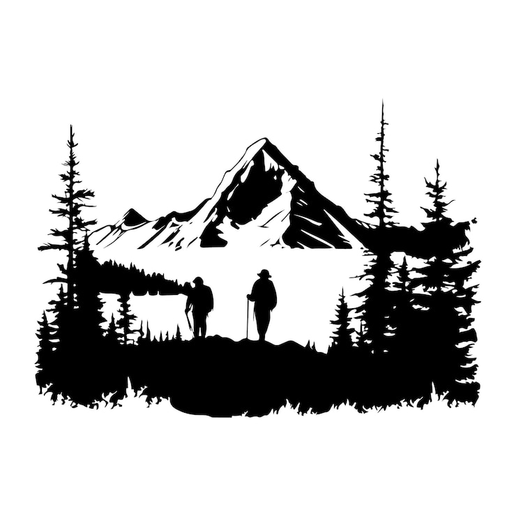 Vettore wilderness adventure silhouette clipart su uno sfondo bianco