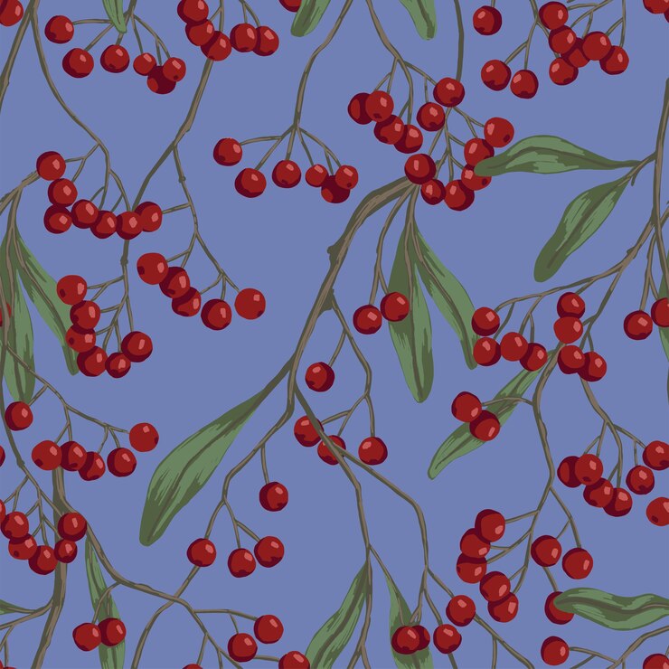 Vettore winterberry, bacche di agrifoglio sui rami. reticolo senza giunte. sfondo botanico. disegno astratto per stampe, carta da parati, decorazioni, tessuti, tessuti.