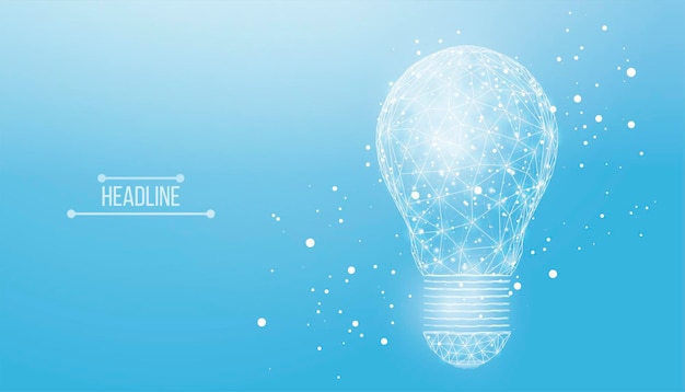 Wireframe lampadina poligonale Internet tecnologia rete business idea concetto con lampadina poli basso incandescente Futuristico astratto moderno isolato su sfondo blu Illustrazione vettoriale