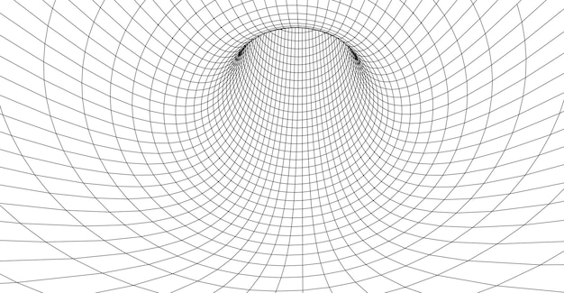 Wireframe tunnel astratto Griglia del tunnel 3D Portale 3d futuristico Tecnologia informatica di rete Illustrazione vettoriale