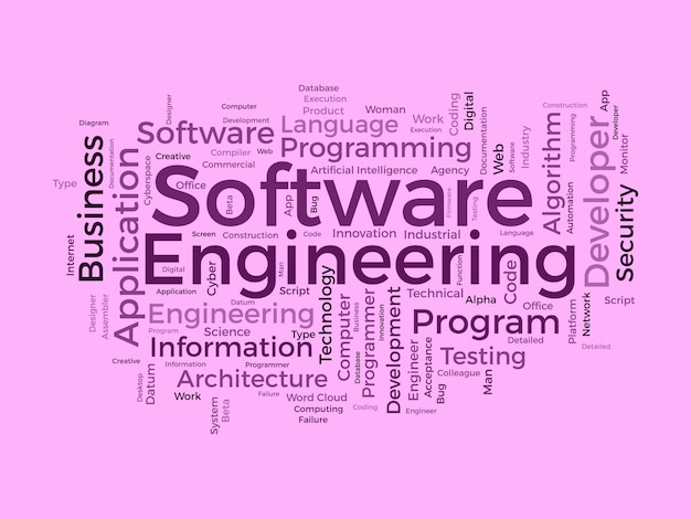 Word cloud background concept for Software engineering computer programming system tecnologia cloud sviluppo di illustrazione vettoriale di gestione delle applicazioni
