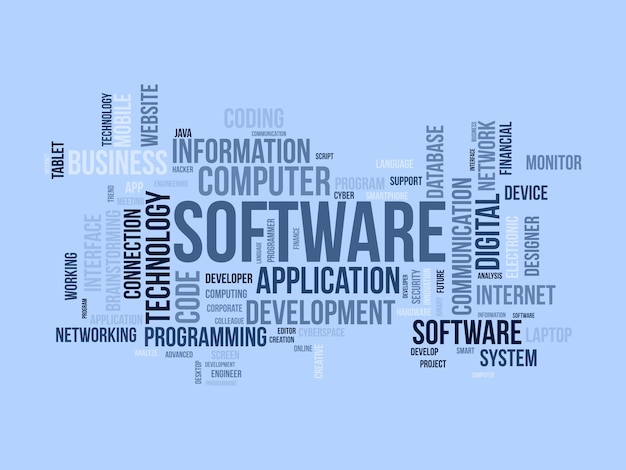 Word cloud background concept for Software Programmazione informatica Sviluppo della tecnologia di rete cloud illustrazione vettoriale