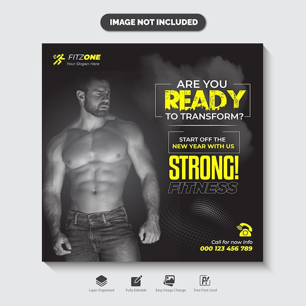 Workout Fitness Gym Modello di progettazione di post sui social media