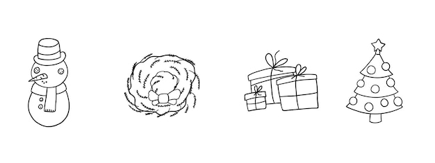 Xmas Merry Christmas insieme di elementi in stile doodle contorno