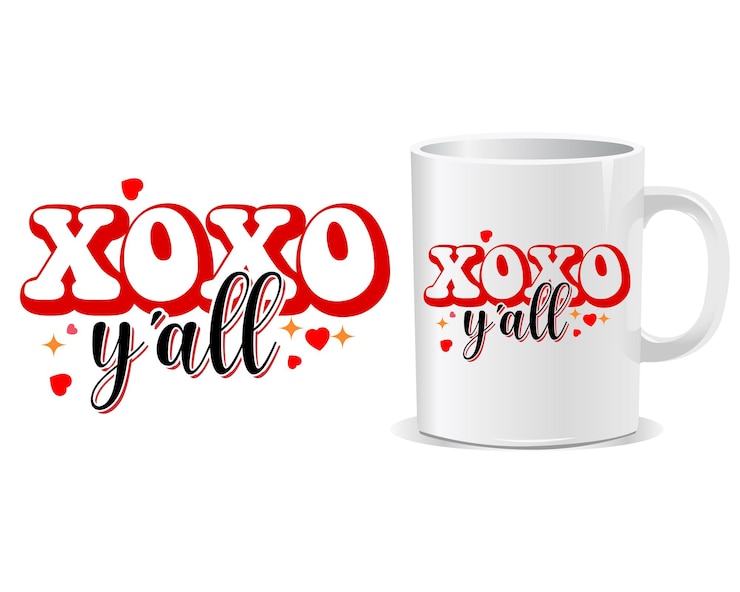 Vettore xoxo y'all happy valentine's day quotes mug design vector
