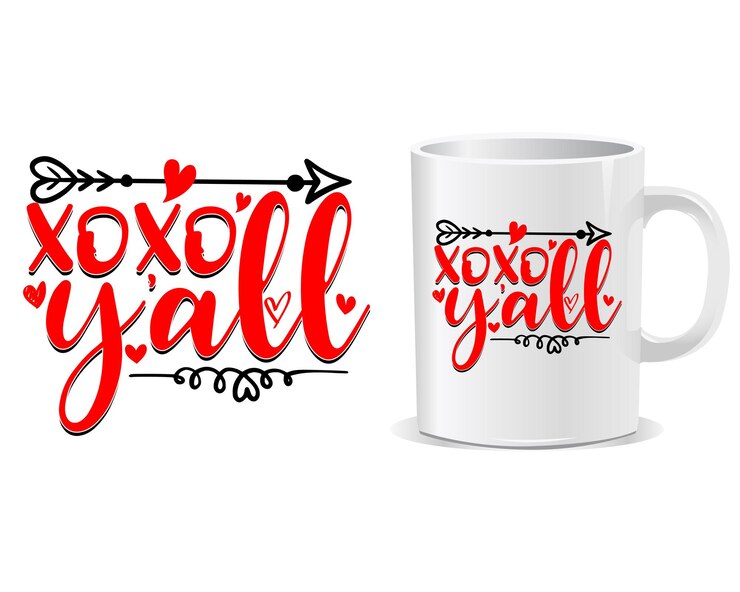 Vettore xoxo y'all happy valentine's day quotes mug design vector