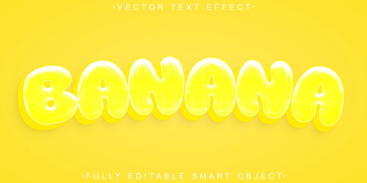 Vettore yellow cartoon banana vector effetto di testo dell'oggetto intelligente completamente modificabile