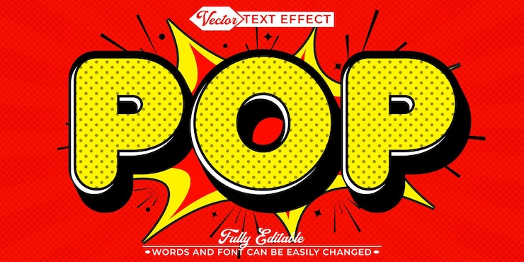 Vettore yellow pop art cartoon vector effetto di testo dell'oggetto intelligente completamente modificabile