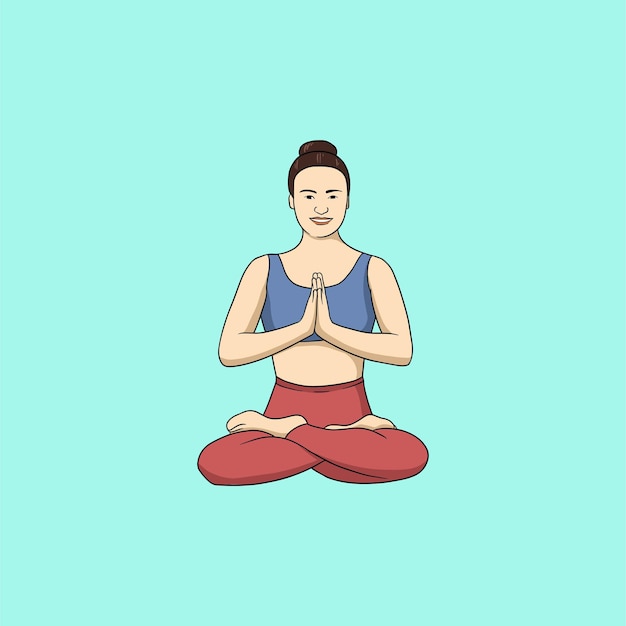 Yoga giovane donna in abbigliamento sportivo Sorridente ragazza rilassata Meditazione e sollievo dallo stress Illustrazione vettoriale