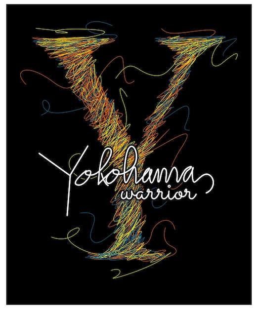 Yokohama colorato Scribble e Vintage tipografia tshirt design in illustrazione vettoriale