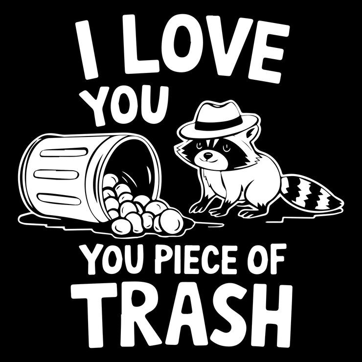 Vettore you piece of trash graphic design per gli amanti dei procioni