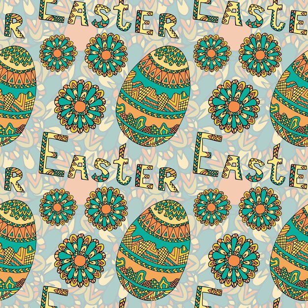 Zentangle azzurro modello di uova di Pasqua Sfondo vacanza primaverile Modello di Pasqua