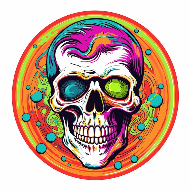 Vettore zombie skull design t-shirt design psicedelico