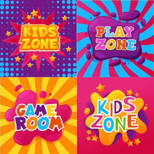 Zona bambini, sala giochi e giochi, poster o striscioni per parchi giochi per bambini