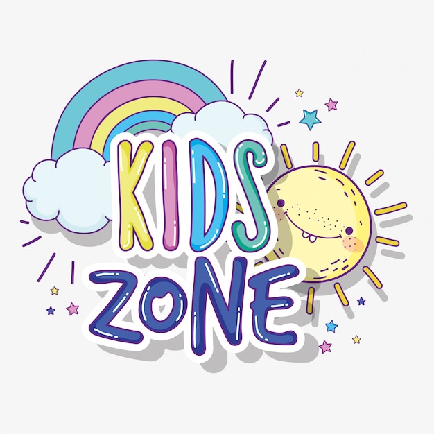 Zona giochi per bambini con sole e arcobaleno
