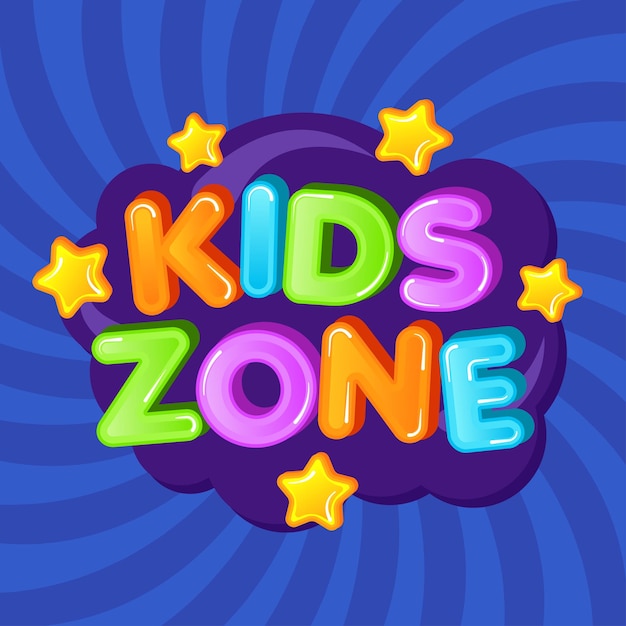 zona per bambini in stile cartone animato con sfondo di sunburst