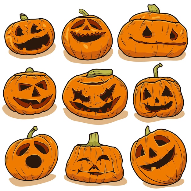 Zucca di Halloween vettoriale con espressioni diverse
