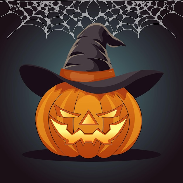 Zucca spaventosa Jack lanterna in un tradizionale cappello di Halloween