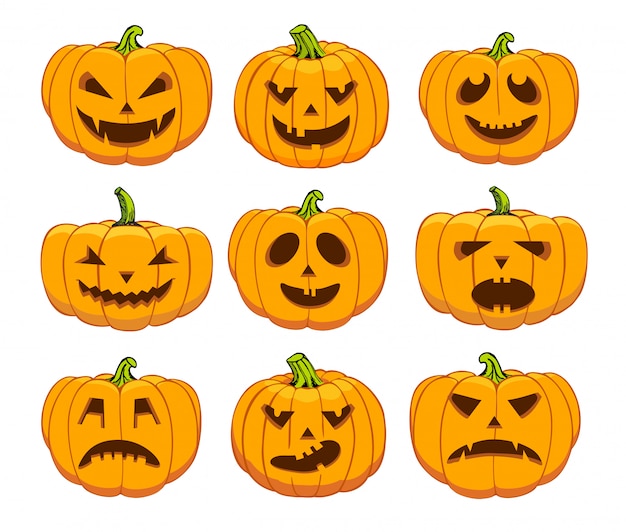 Zucche arancioni di Halloween messe su fondo nero.