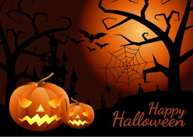 Zucche di Halloween e castello oscuro