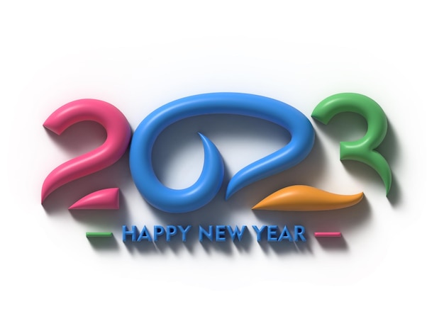 Gratis foto 2023 happy new year 3d tekst typografie design element flyer poster wallpaper achtergrond.