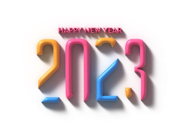 Gratis foto 2023 happy new year 3d tekst typografie design element flyer poster wallpaper achtergrond.