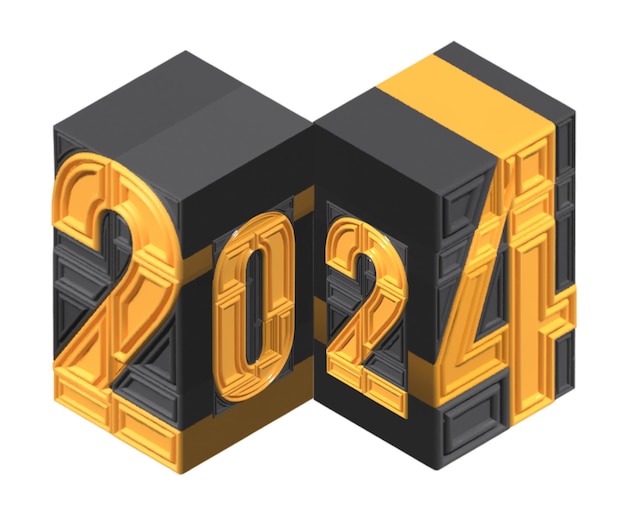 2024 Alphabet Number 3D Render Isometric Abstract Shape met donkere grijze oranje kleur.