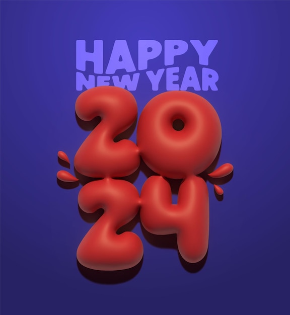 2024 Alphabet Number 3D Render Red Bubble Ballon Effect Paarse achtergrondposter.