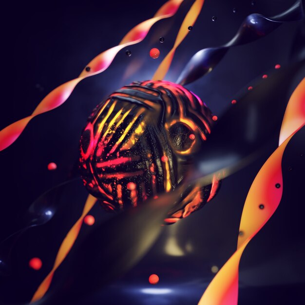 3D-abstracte kleurrijke compositie met zwarte bollen