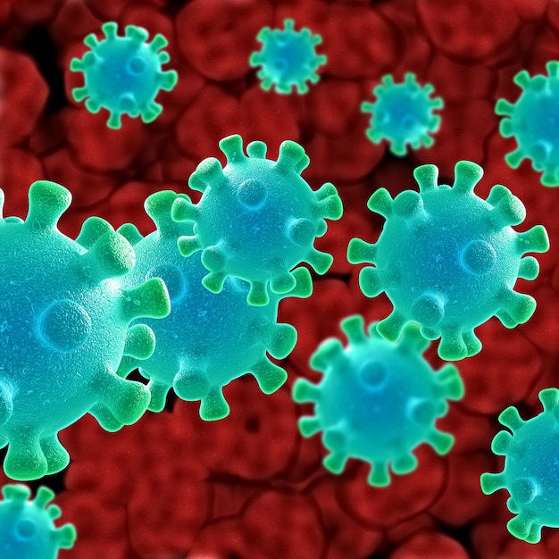 Gratis foto 3d abstracte medische achtergrond die coronavirus-cellen afschildert
