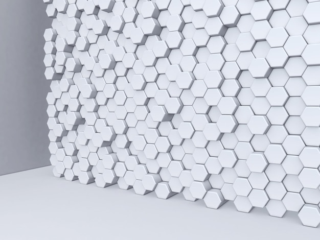 3D-achtergrond met muur van extruderende zeshoeken