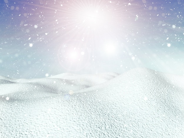 3D achtergrond van de winter met sneeuw en besneeuwde landschap