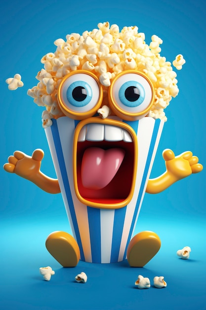 Gratis foto 3d animatie cartoon bioscoop popcorn beker