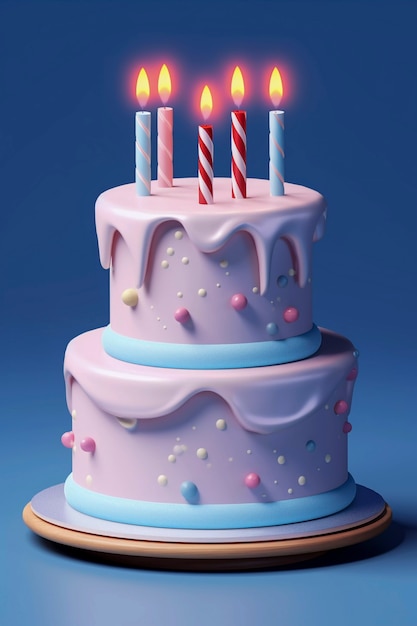 Gratis foto 3d-cake met aangestoken kaarsen erop