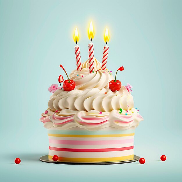 3D-cake met aangestoken kaarsen erop