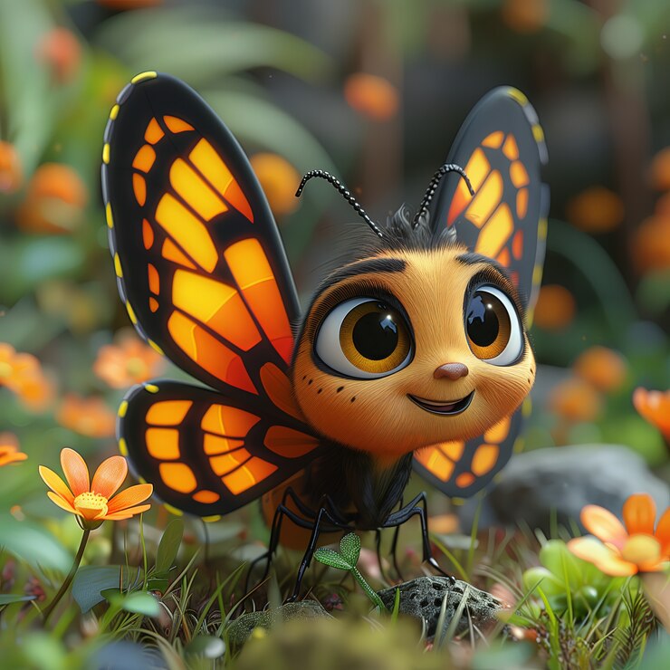 Gratis Foto 3d cartoon geanimeerde vlinder