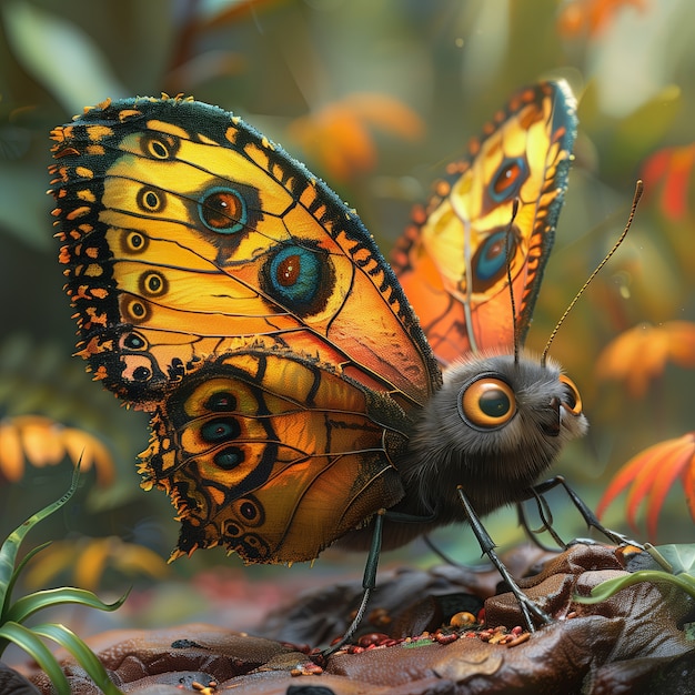 Gratis foto 3d cartoon geanimeerde vlinder