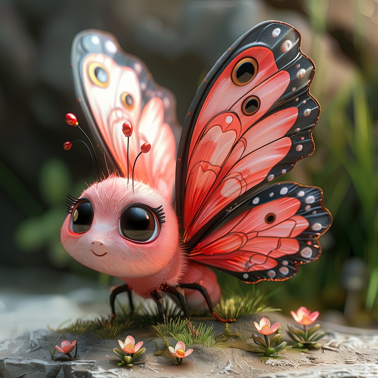 Gratis Foto 3d cartoon geanimeerde vlinder