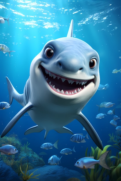3D cartoon haai onderwater