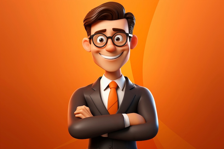 Gratis Foto 3d-cartoonportret van een persoon die een rechtsgerelateerd beroep beoefent