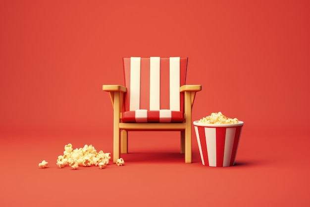 Gratis foto 3d cinema popcorn beker met gazon stoel