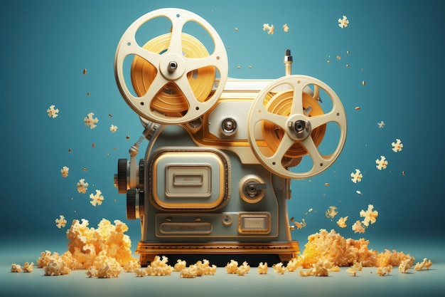 Gratis foto 3d-cinemaprojector met popcorn