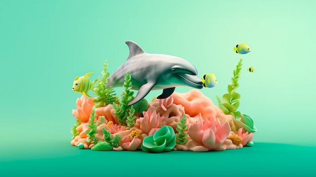 Gratis foto 3d-dolfijn met levendige kleuren
