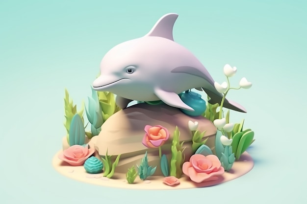 3d-dolfijn met planten