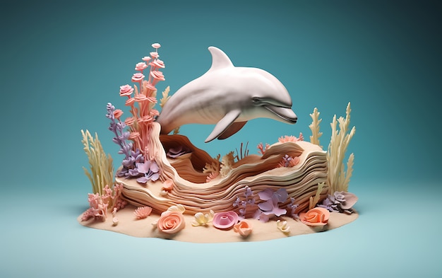 Gratis foto 3d-dolfijn met planten