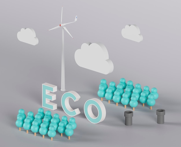 Gratis foto 3d-ecoproject voor milieu met windmolen