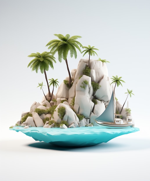 Gratis foto 3d-eiland met zeelandschap