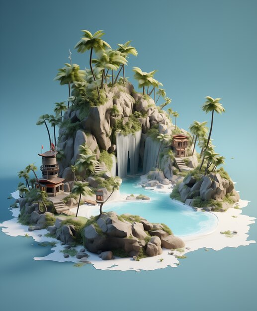 3d-eiland met zeelandschap