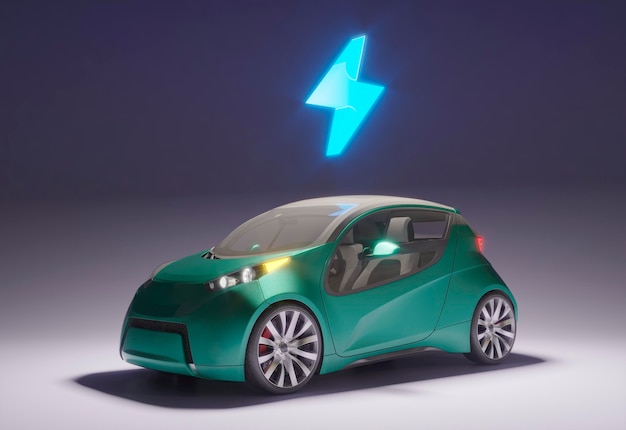 Gratis foto 3d-elektrische auto met opgeladen batterij