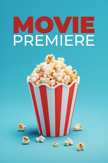 Gratis foto 3d-filmpremière met popcornbeker